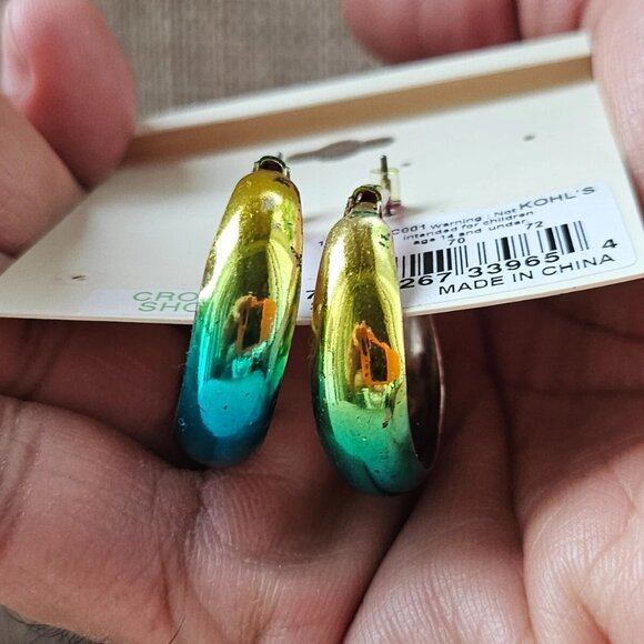 SO Women Earrings Gold/Blue Tone Hoop Fashion Jewelry New with defect - Picture 6 of 12